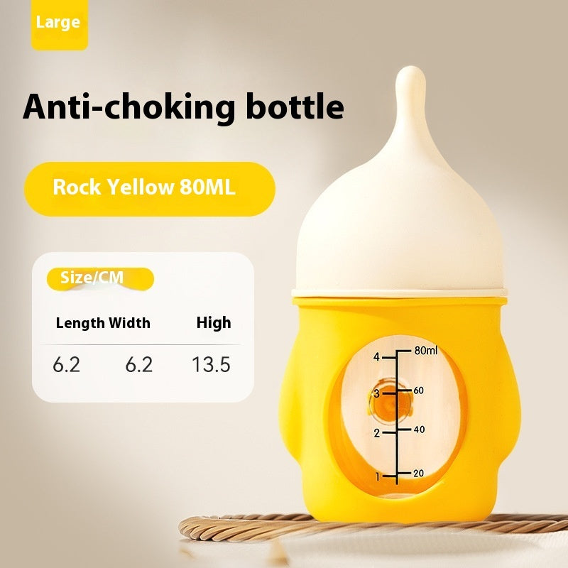 Rock Yellow 80ml anti-choking silicone feeding bottle with measurement markings