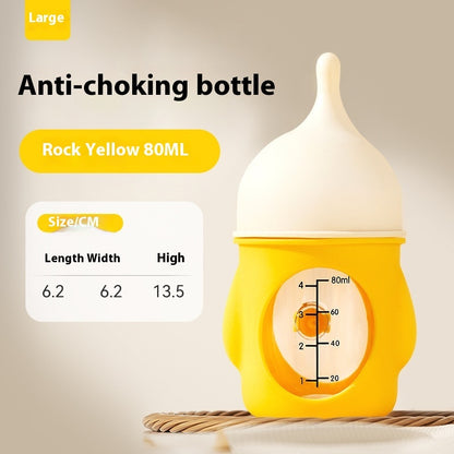 Rock Yellow 80ml anti-choking silicone feeding bottle with measurement markings