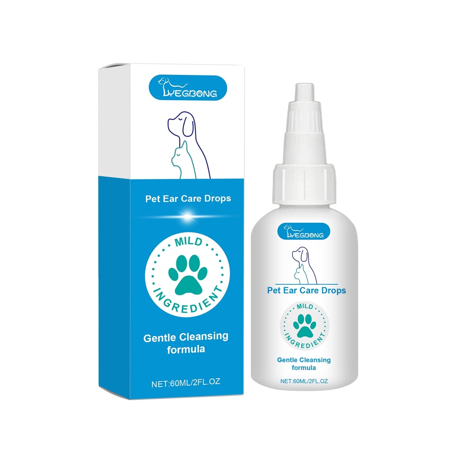 Pet Ear Care Drops nursing formula bottle with dropper cap and product label