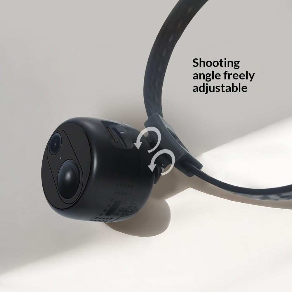 Camera module on pet collar strap with freely adjustable shooting angle