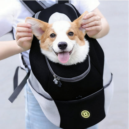 NEW Pet Dog Carrier Mesh-Tragetasche am Rücken, schwarz/grau, Hund im Vorderfach