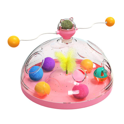 Meows Windmill Katze-Spielzeug, rosa Turntable mit bunten Bällen und leuchtender Pinwheel