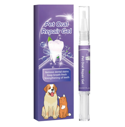 Pet Oral Repair Gel box with one clear tube, purple label and cap tip