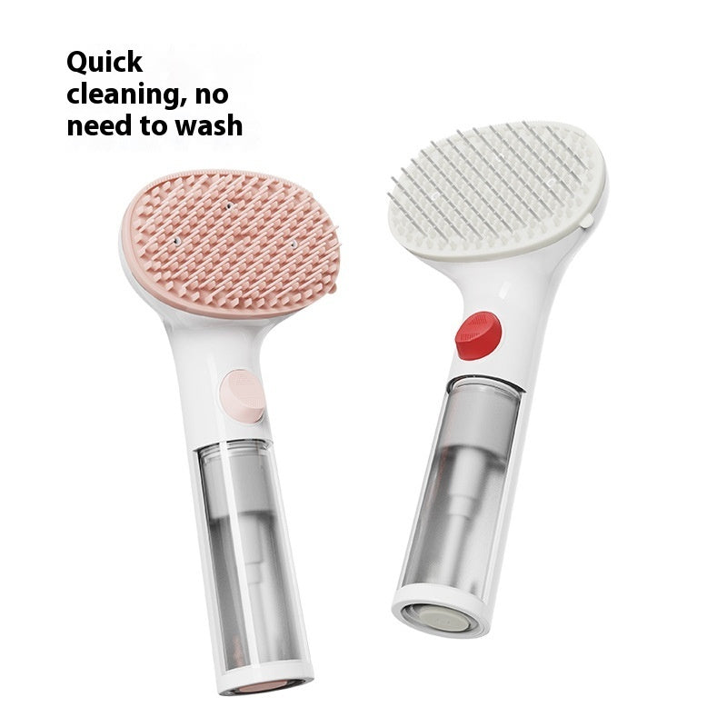 Pet cleaning brush kit: two heads with comb and bristle brush, white with pink/red