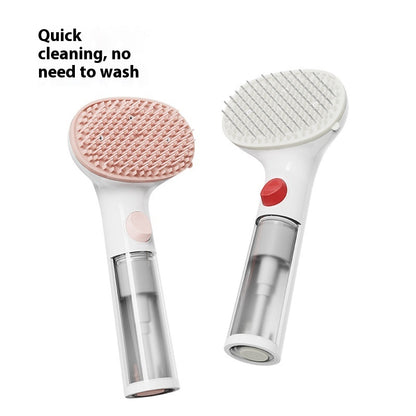Pet cleaning brush kit: two heads with comb and bristle brush, white with pink/red