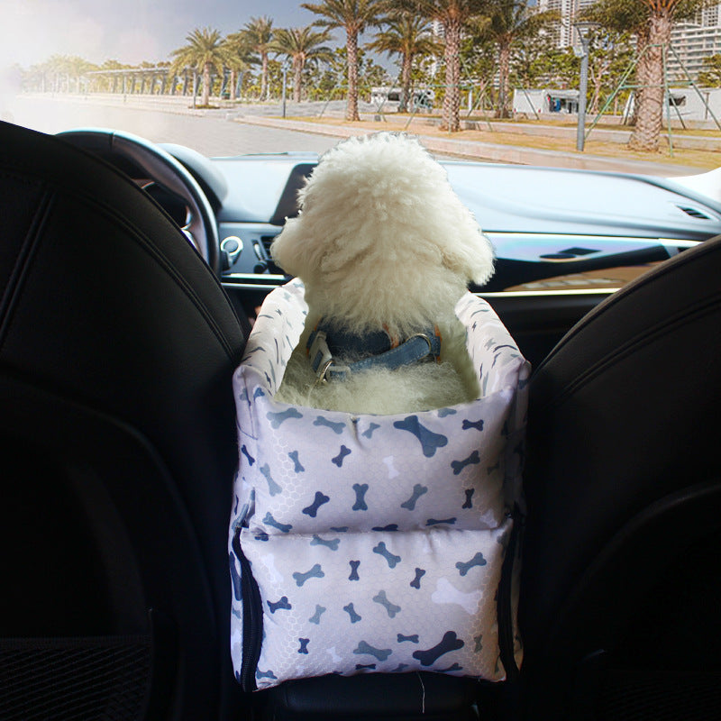 Car pet bed for central armrest, blue bone pattern waterproof pad