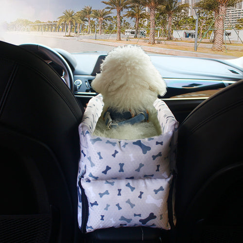 Car pet bed for central armrest, blue bone pattern waterproof pad
