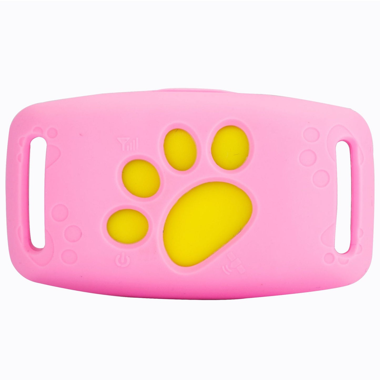 Pink waterproof GPS pet tracker case with yellow paw print design