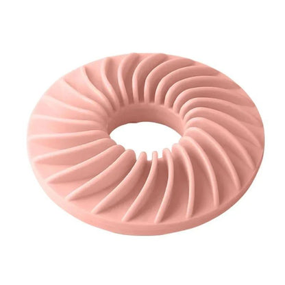 Pink ridged round TPR slow-feeding frisbee toy