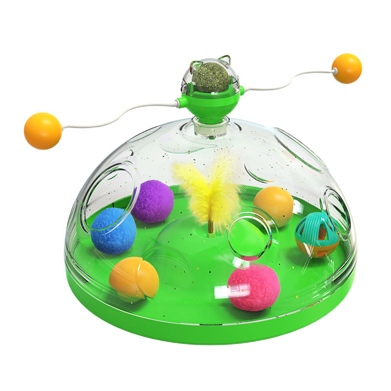 Meows Windmill Katze-Spielzeug, grüner Turntable mit leuchtender Pinwheel-Kugel und Bällen