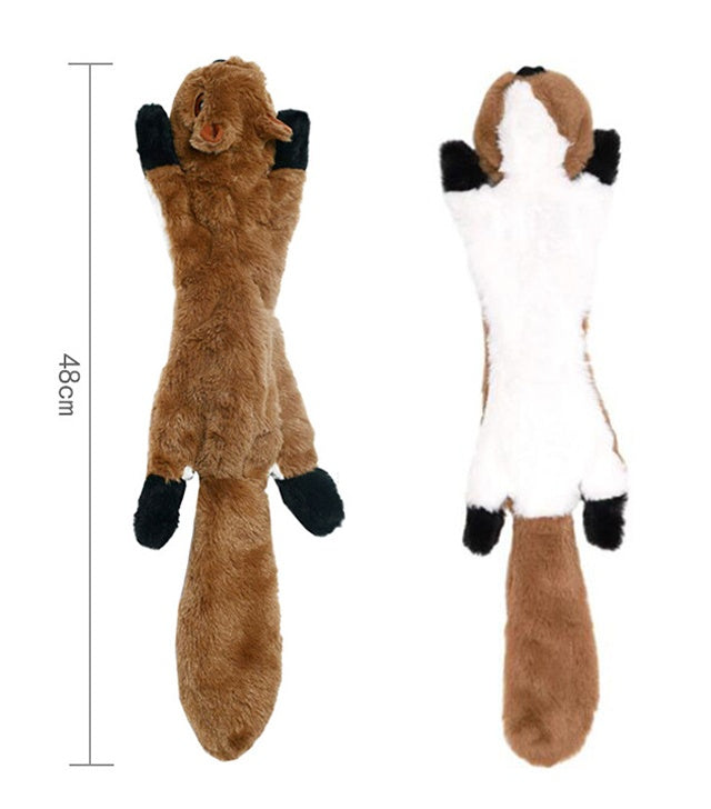Plush molar toy, Squirrel style: brown plush with white muzzle, black paw accents
