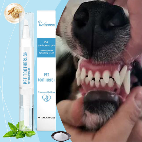 Soft Breath Care Pet Toothbrush Pen with brush tip for pet teeth, near dog mouth