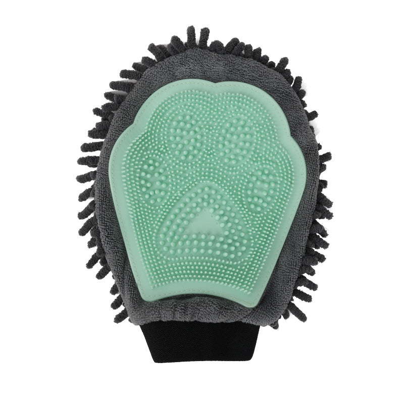 Pet Bathing Brush 2-in-1, Green grooming glove with rubber nubs for brushing and massage