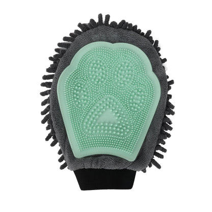 Pet Bathing Brush 2-in-1, Green grooming glove with rubber nubs for brushing and massage