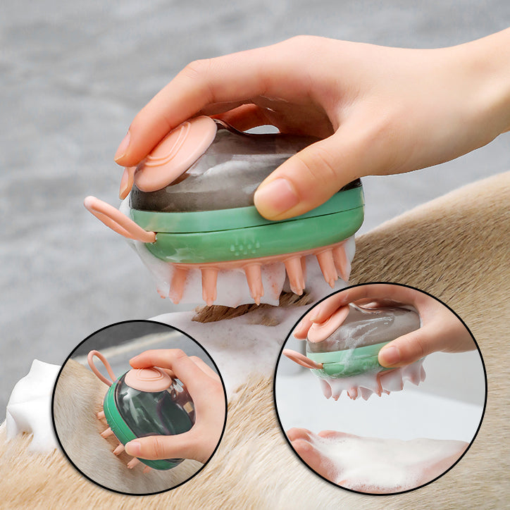 Green pet massage shampoo brush with nubs for grooming and cleansing