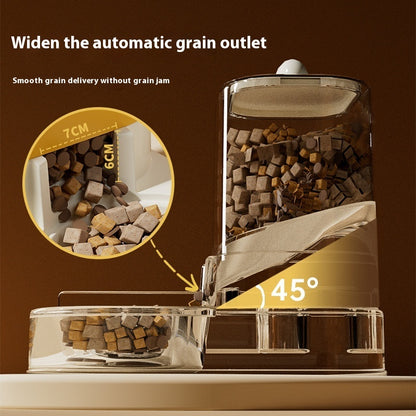 Automatic grain outlet view with kibble chute and wider delivery opening for pet feeder
