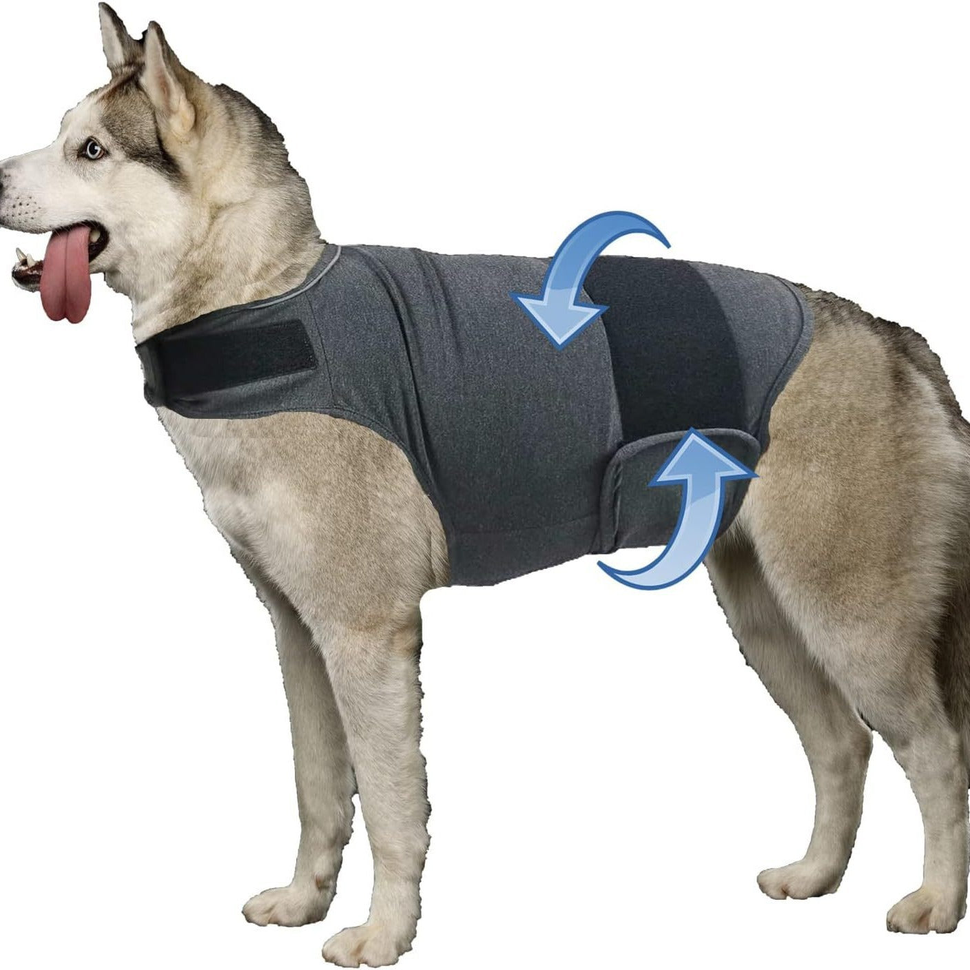 Thunder anxiety vest for dogs, dark gray breathable wrap with chest and neck straps