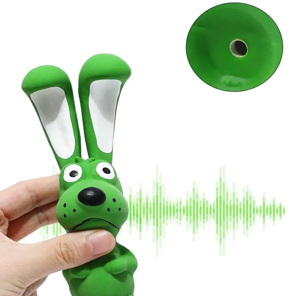 Grünes Latex-Hase-Spielzeug, flaches Profil mit Quietscher-Markierungen