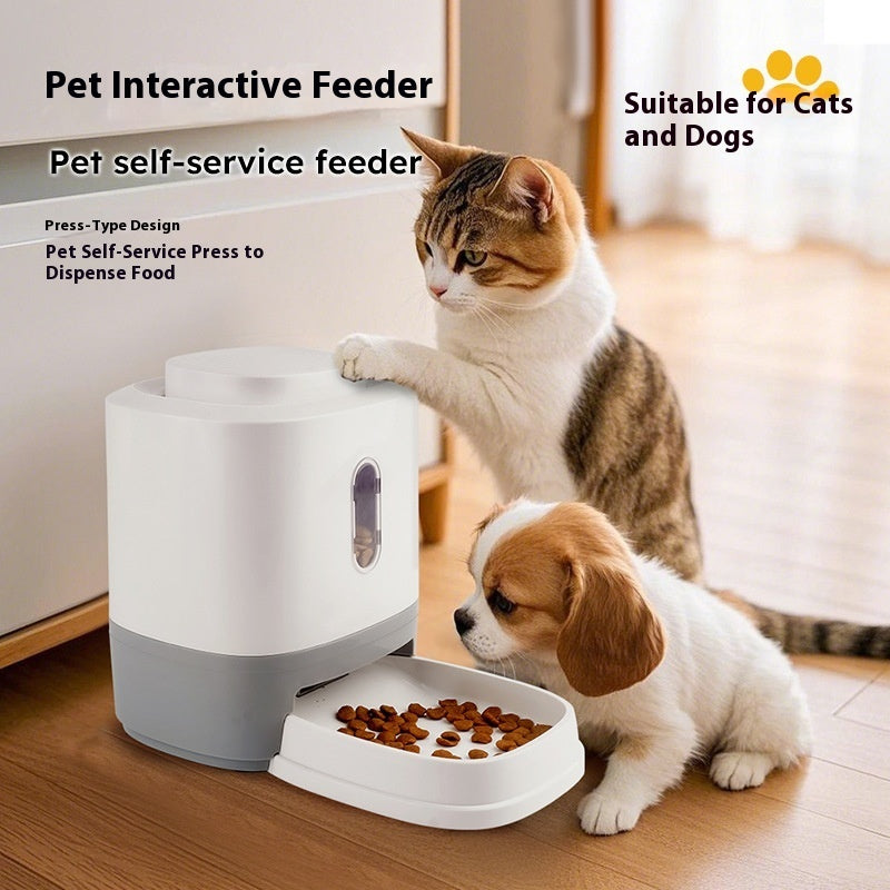 Automatic Pet Feeder 1.5L, gray & white base with press-style food dispenser