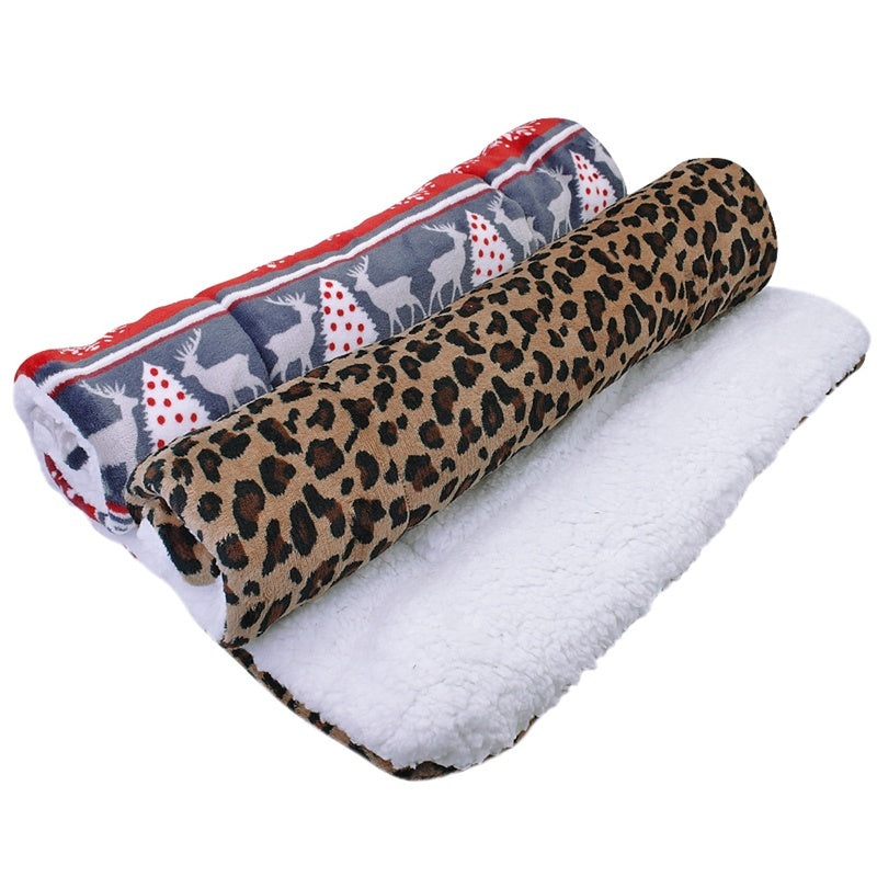 Blanket dog mat (Deer): gray deer silhouettes with leopard section, folded