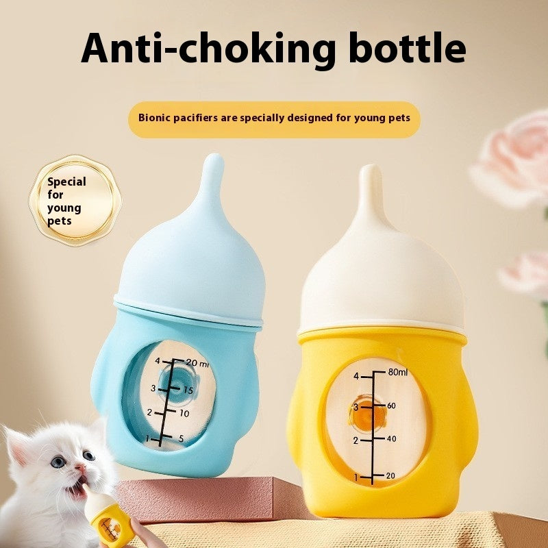 Anti-choking silicone feeding bottles, blue 80ml and yellow 80ml, pet bottle with scale