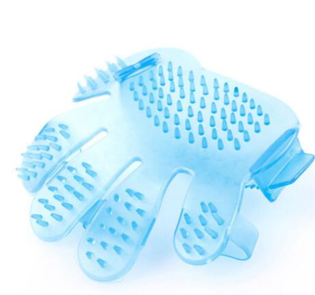Blue pet finger grooming brush with raised rubber massage nubs for bathing