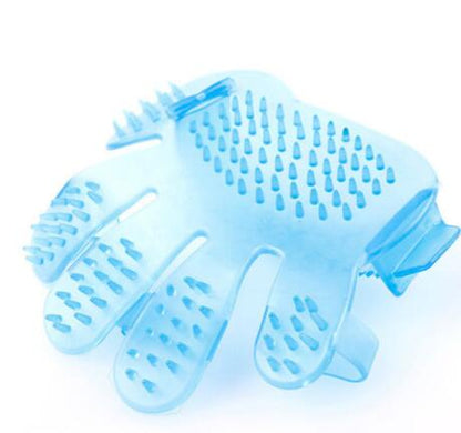 Blue pet finger grooming brush with raised rubber massage nubs for bathing