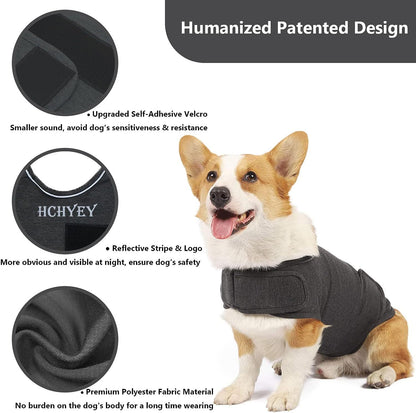 Breathable dog anxiety vest: self-adhesive Velcro, reflective stripe and logo details