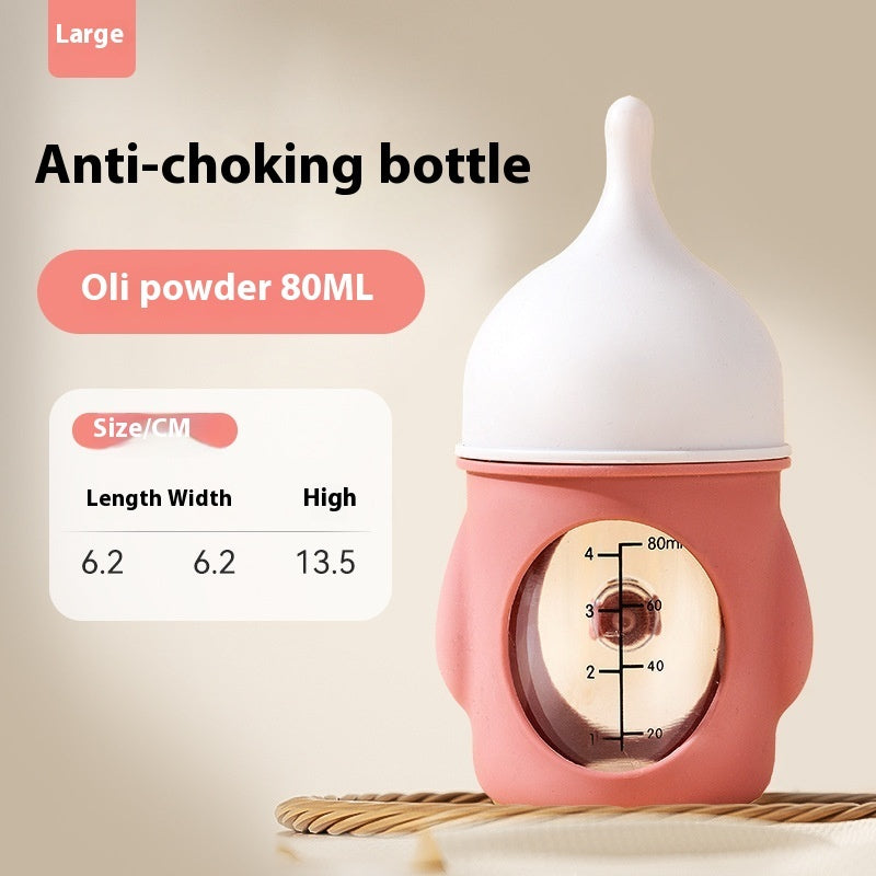 Oli powder 80ml anti-choking silicone feeding bottle with measurement markings