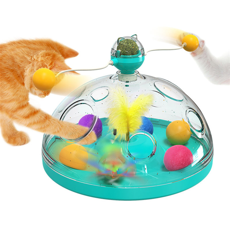 Meows Windmill Katze-Spielzeug, Lake blue Turntable mit bunten Bällen und Futterkranz