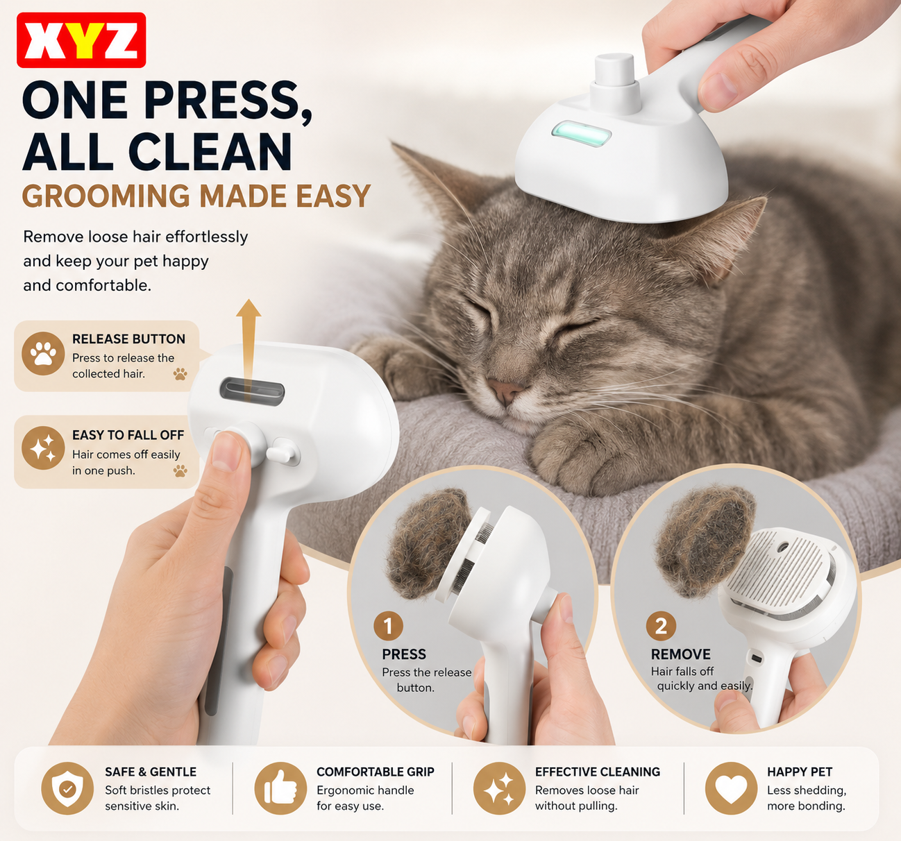 3-in-1 Cat Steam Brush | Mist Grooming & Pet Hair Remover FurClean Pro™