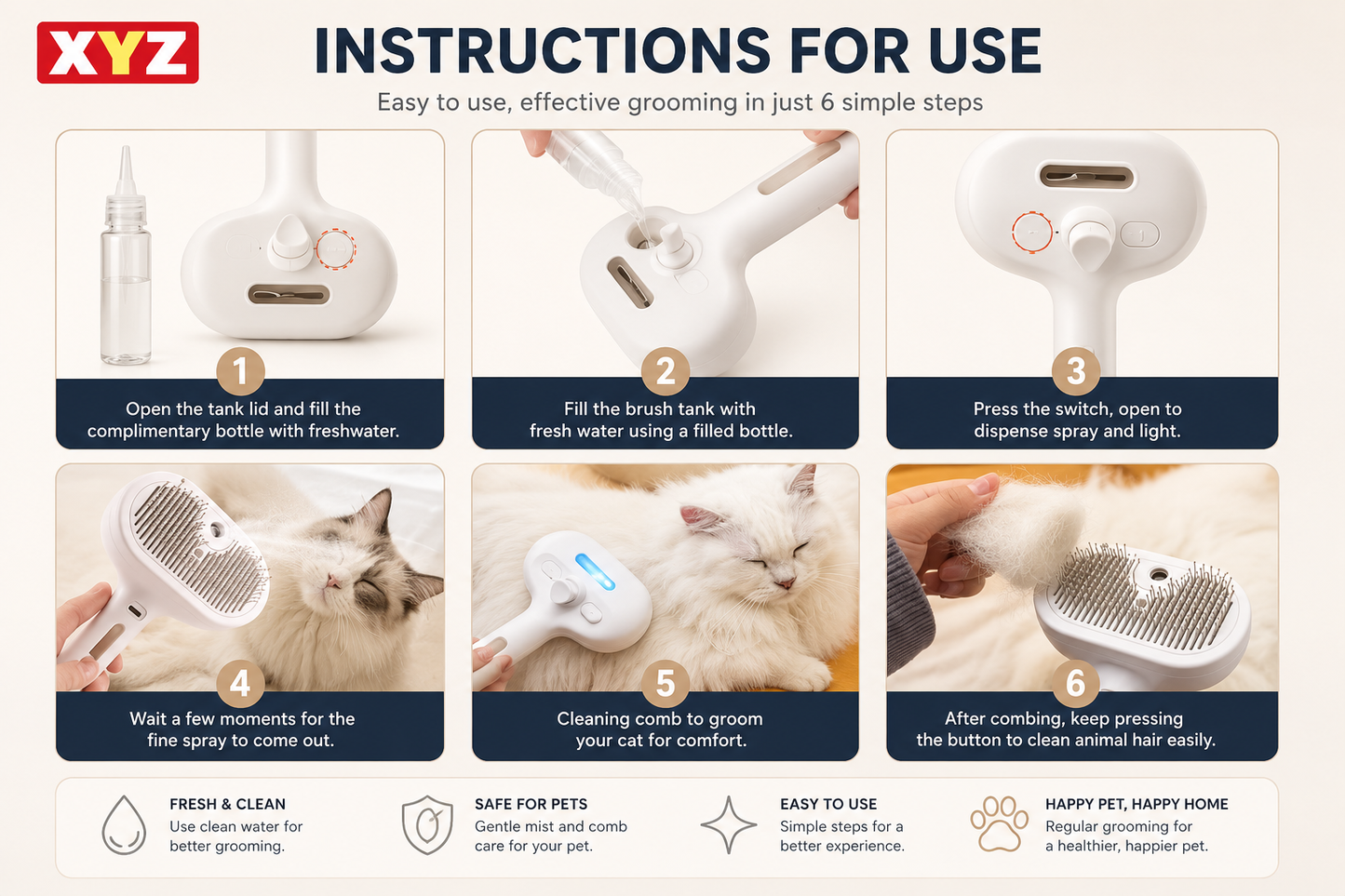 3-in-1 Cat Steam Brush | Mist Grooming & Pet Hair Remover FurClean Pro™