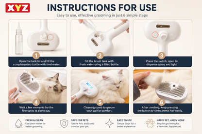 3-in-1 Cat Steam Brush | Mist Grooming & Pet Hair Remover FurClean Pro™