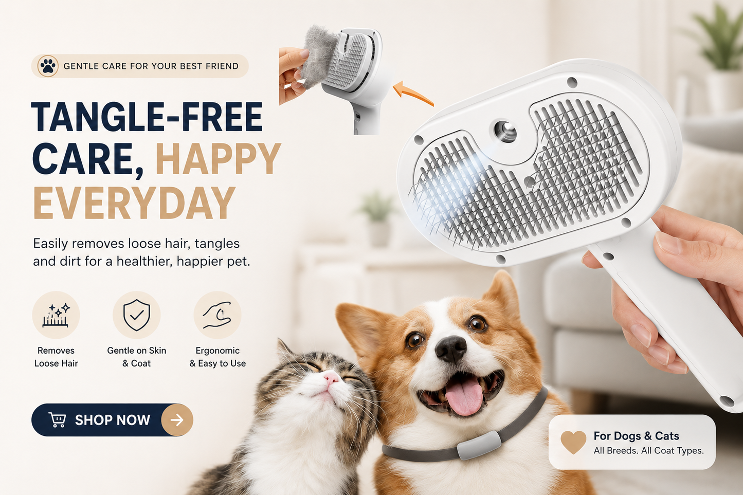 3-in-1 Cat Steam Brush | Mist Grooming & Pet Hair Remover FurClean Pro™