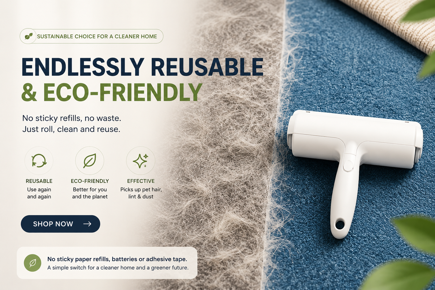 Reusable Pet Hair Removal Roller | Sofa & Fabric Fur Cleaner