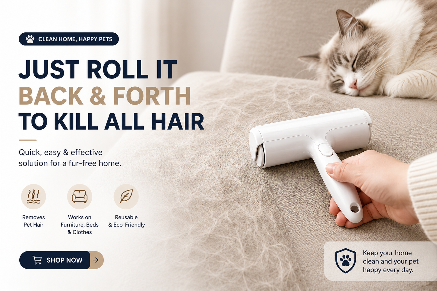 Reusable Pet Hair Removal Roller | Sofa & Fabric Fur Cleaner