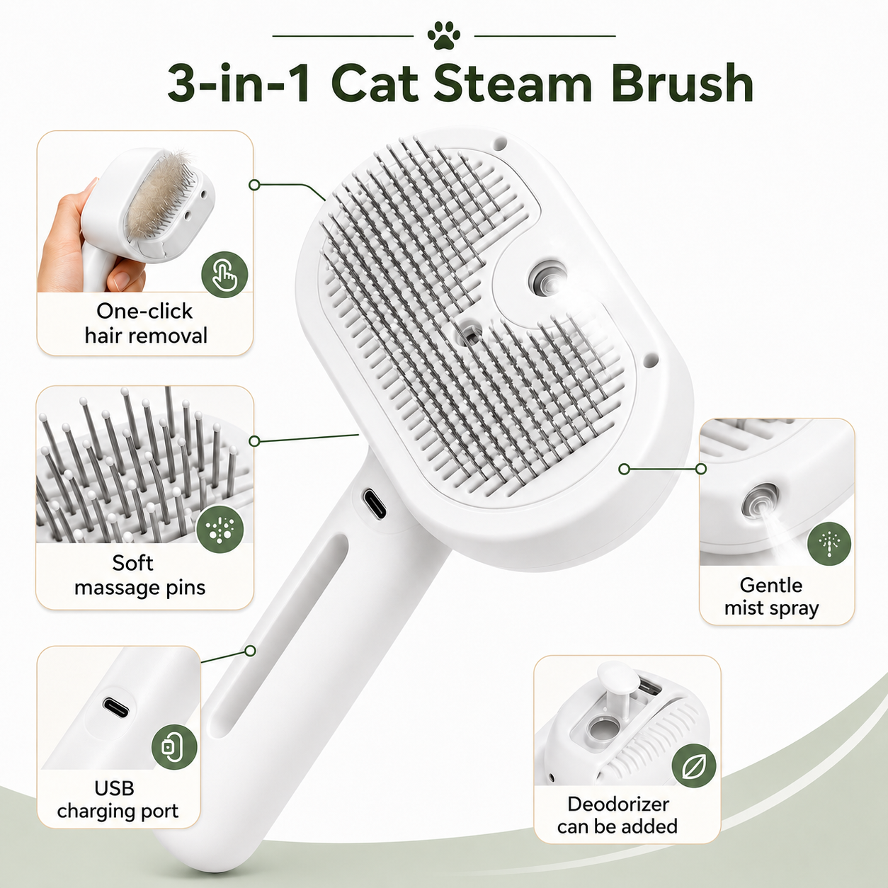 3-in-1 Cat  Dog Steam Brush | Mist Grooming & Pet Hair Remover FurClean Pro™
