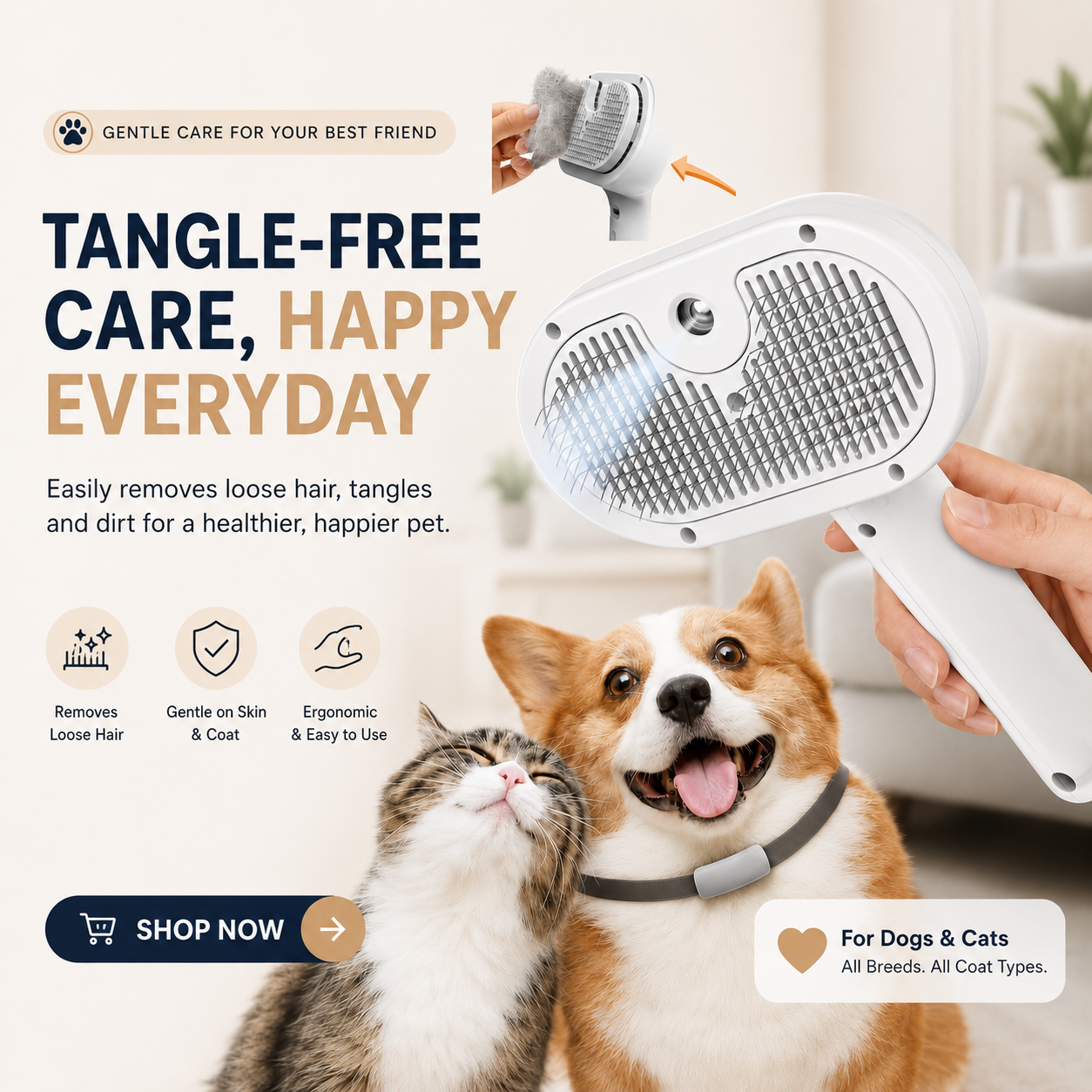 3-in-1 Cat  Dog Steam Brush | Mist Grooming & Pet Hair Remover FurClean Pro™