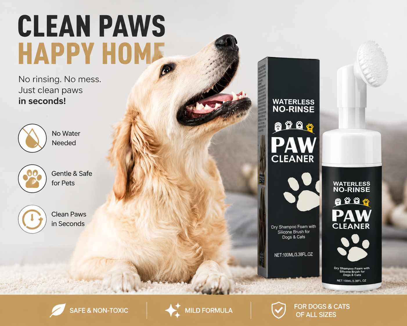 Waterless Paw Cleaner for Dogs & Cats | Soft Silicone Brush