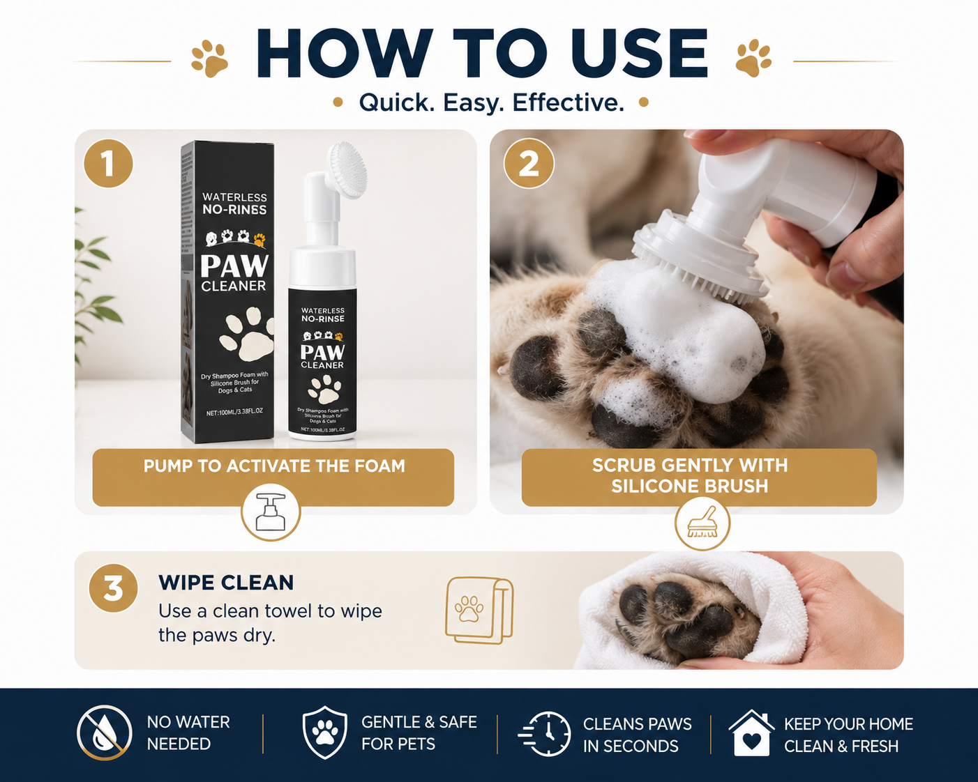 Waterless Paw Cleaner for Dogs & Cats | Soft Silicone Brush