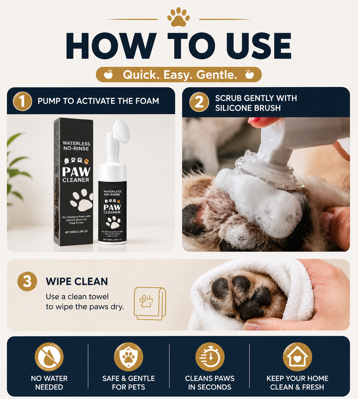Waterless Paw Cleaner for Dogs & Cats | Soft Silicone Brush