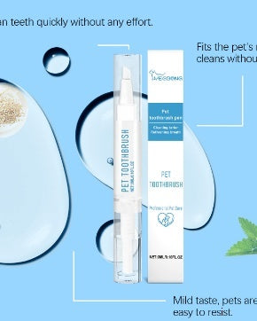 Soft Breath Care Pet Toothbrush Pen and packaging with small gel spoon graphic