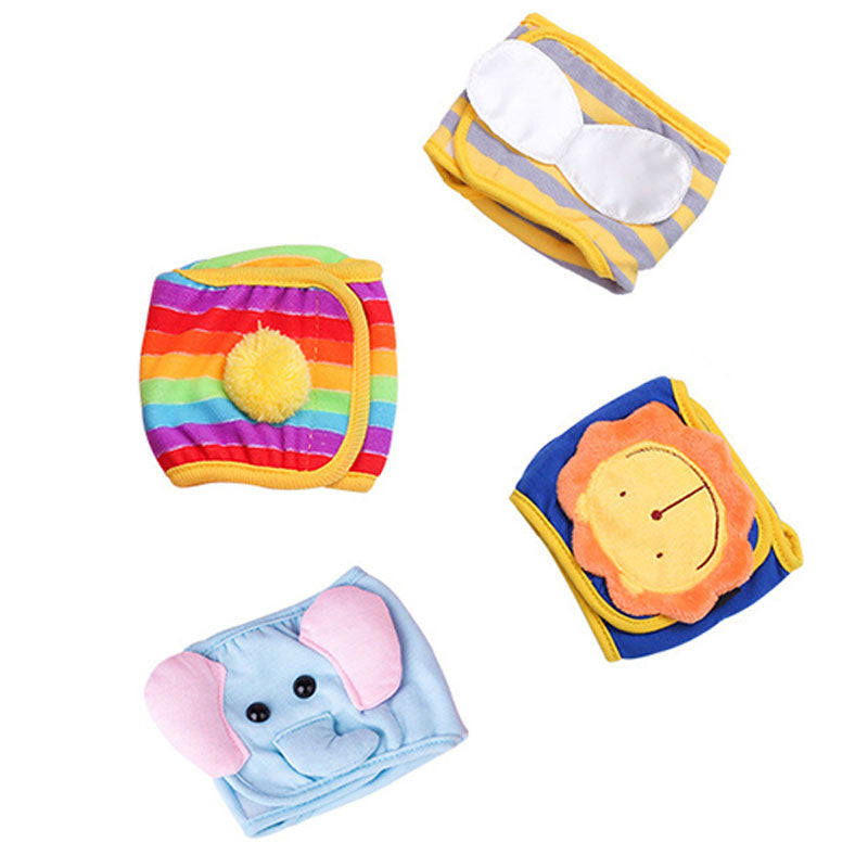 Pet anti-harassment safety pants: rainbow stripes, elephant, lion, and bee styles