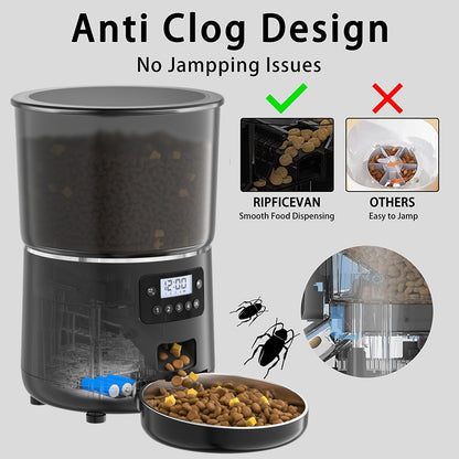 Automatic pet feeder 4L, black body, digital display and control buttons