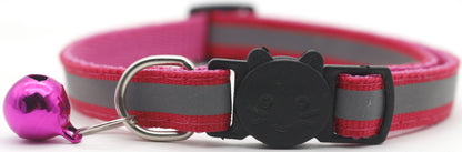 Pink reflective pet safety collar with detachable buckle and pink bell