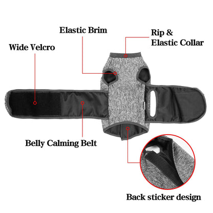 Cat calming vest with belly calming belt and wide Velcro at the sides