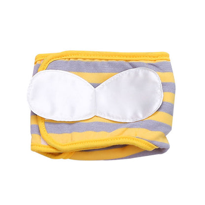 Striped anti-harassment safety pants with yellow waistband and white inner pads