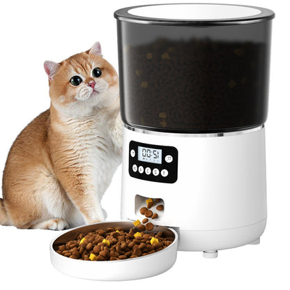 Automatic pet feeder 4L in white, digital screen control and feeding bowl