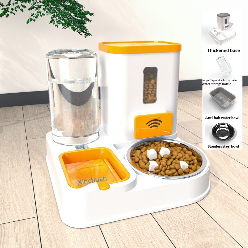Pet Feeding And Drinking Station Bowl with orange anti-hair water bowl and stainless steel insert