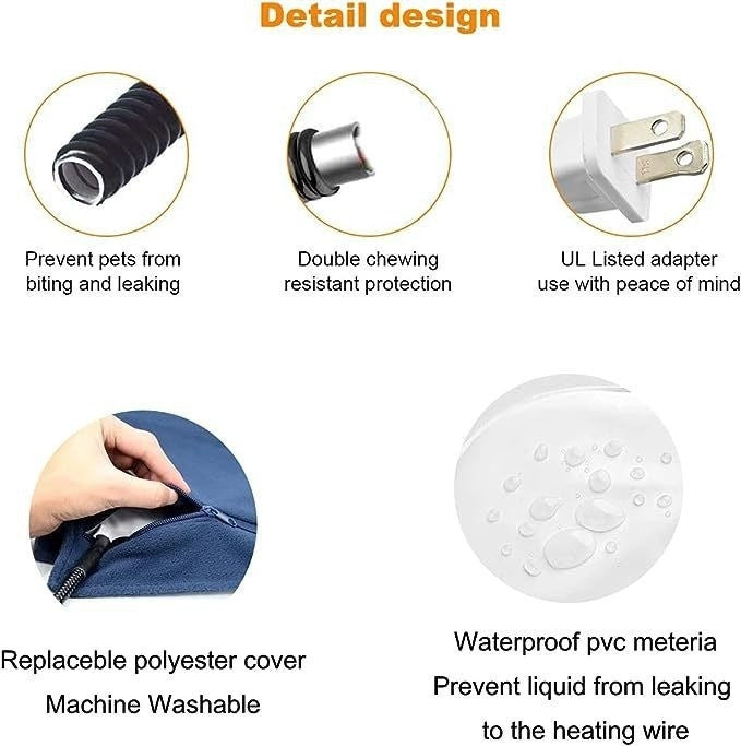 Heated pet blanket details: replaceable cover and waterproof PVC protection
